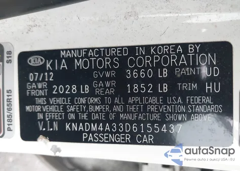 2013 Kia Rio Lx from USA, damaged, VIN KNADM4A33D6155437